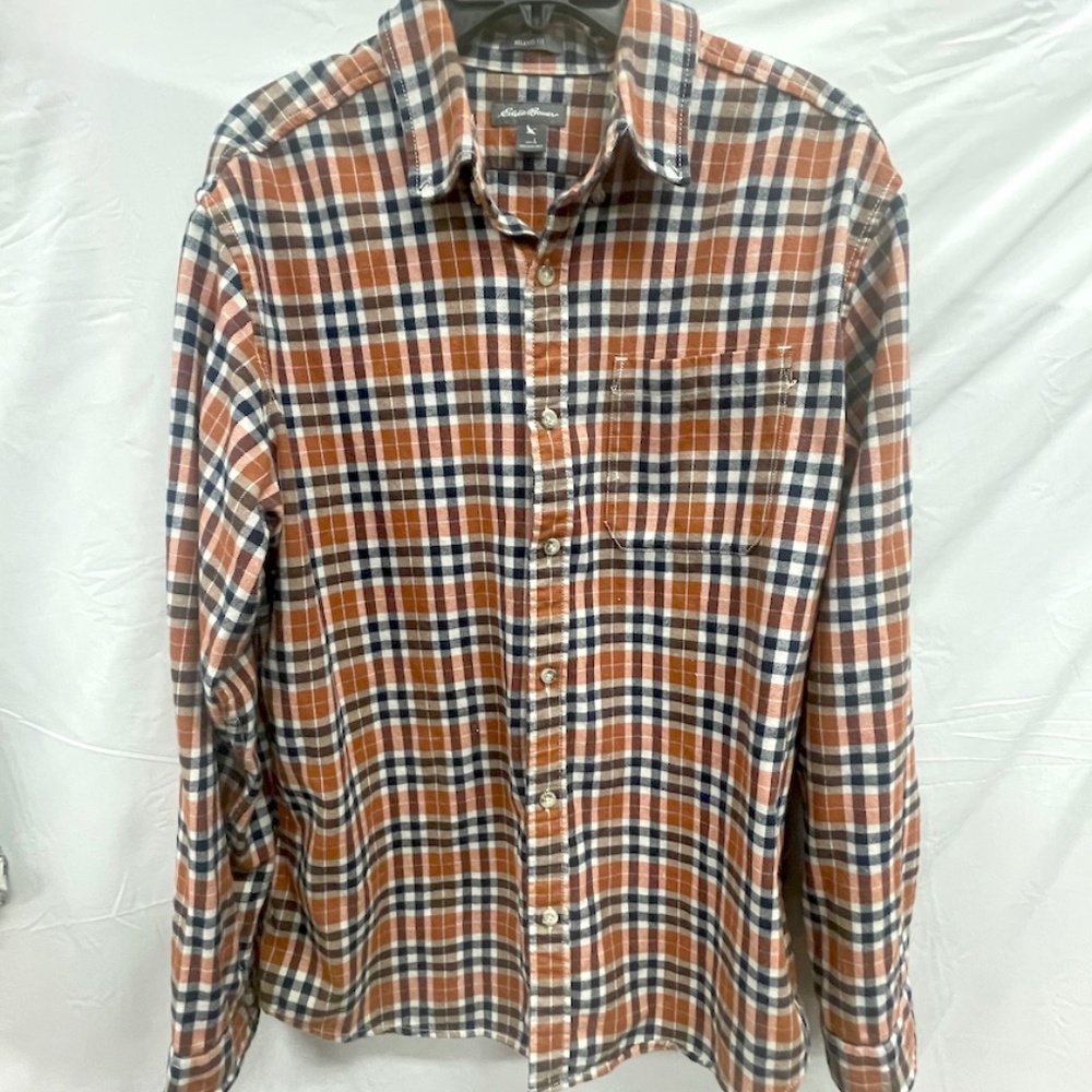 Eddie Bauer Rust Navy‎ Plaid Cotton Long Sleeve Shirt Large